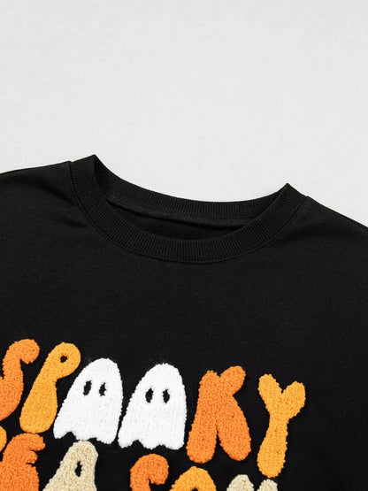 Black Spooky Season Long Sleeve Round Neck Sweatshirt - Bitsy Gypsy Boutique
