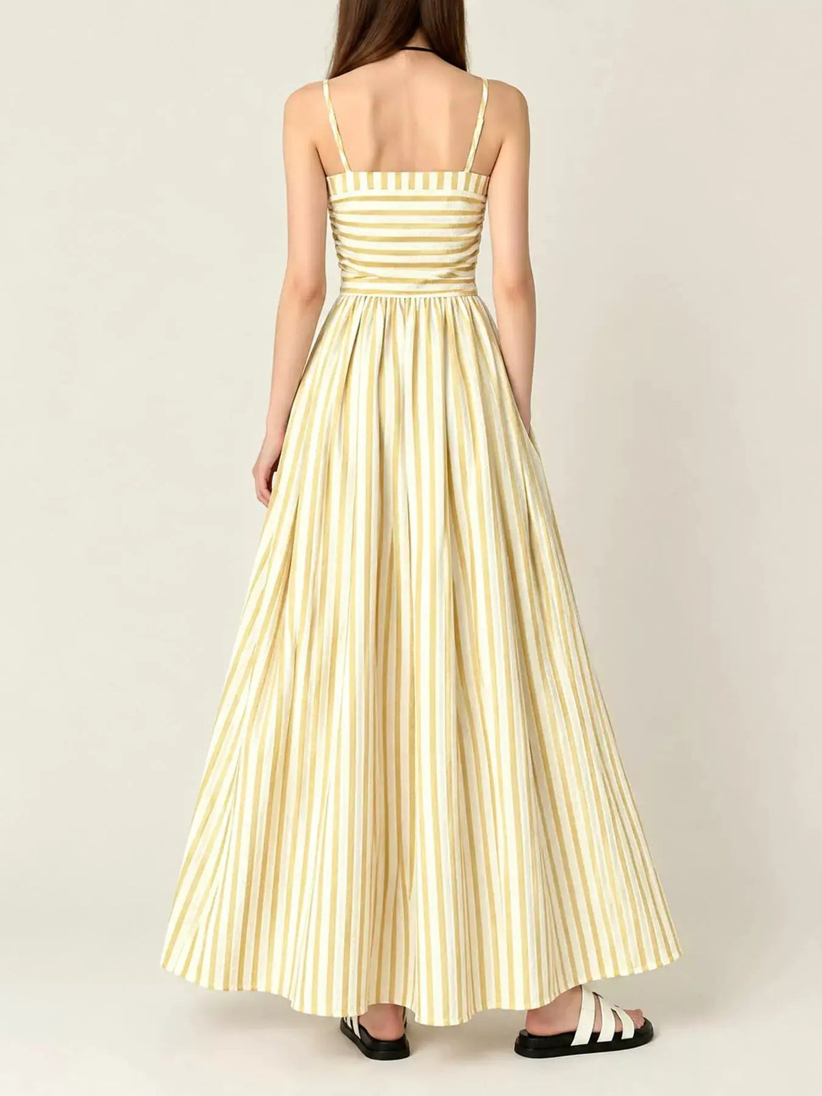 Black Striped Ruched Spaghetti Strap Maxi Dress - Bitsy Gypsy Boutique
