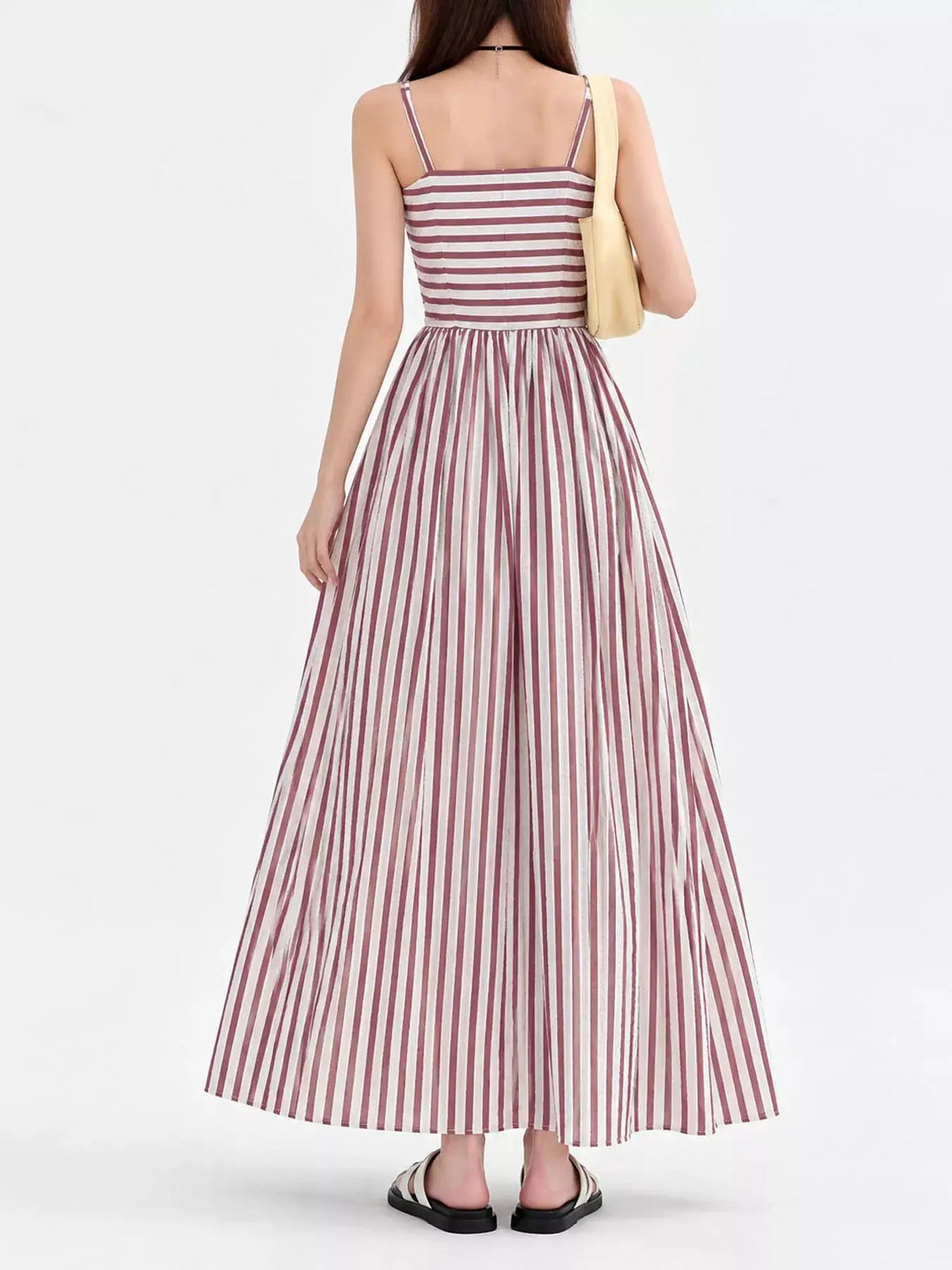 Black Striped Ruched Spaghetti Strap Maxi Dress - Bitsy Gypsy Boutique