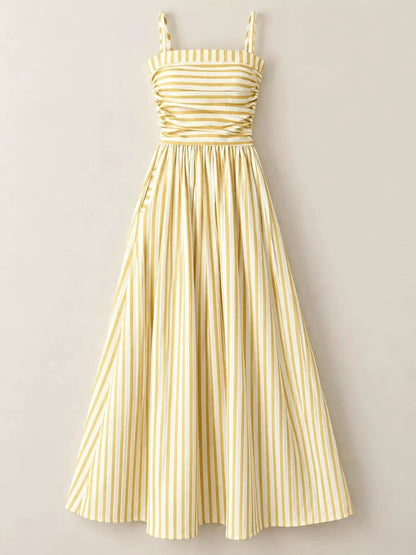 Black Striped Ruched Spaghetti Strap Maxi Dress - Bitsy Gypsy Boutique