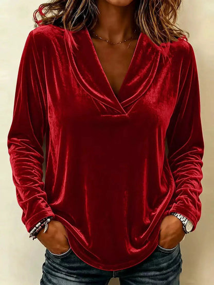 Black Velvet Long Sleeve V Neck Plus Size Top - Bitsy Gypsy Boutique