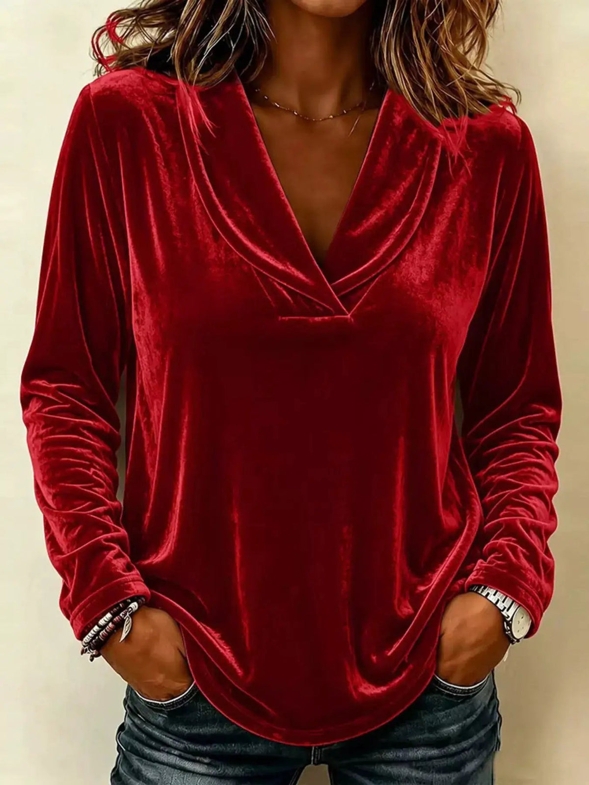 Black Velvet Long Sleeve V Neck Plus Size Top - Bitsy Gypsy Boutique