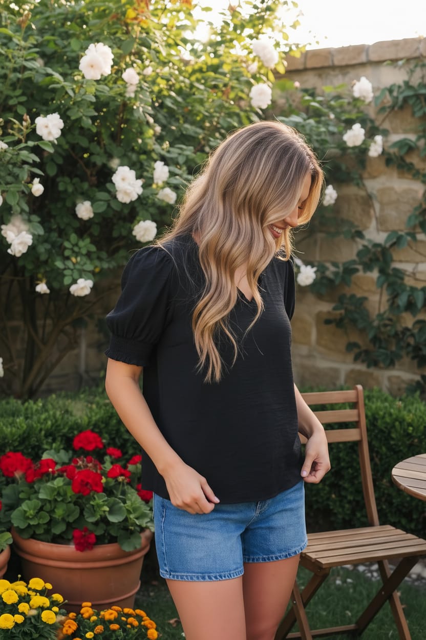 Bloom & Unwind Black Puff Sleeve Top - Bitsy Gypsy Boutique