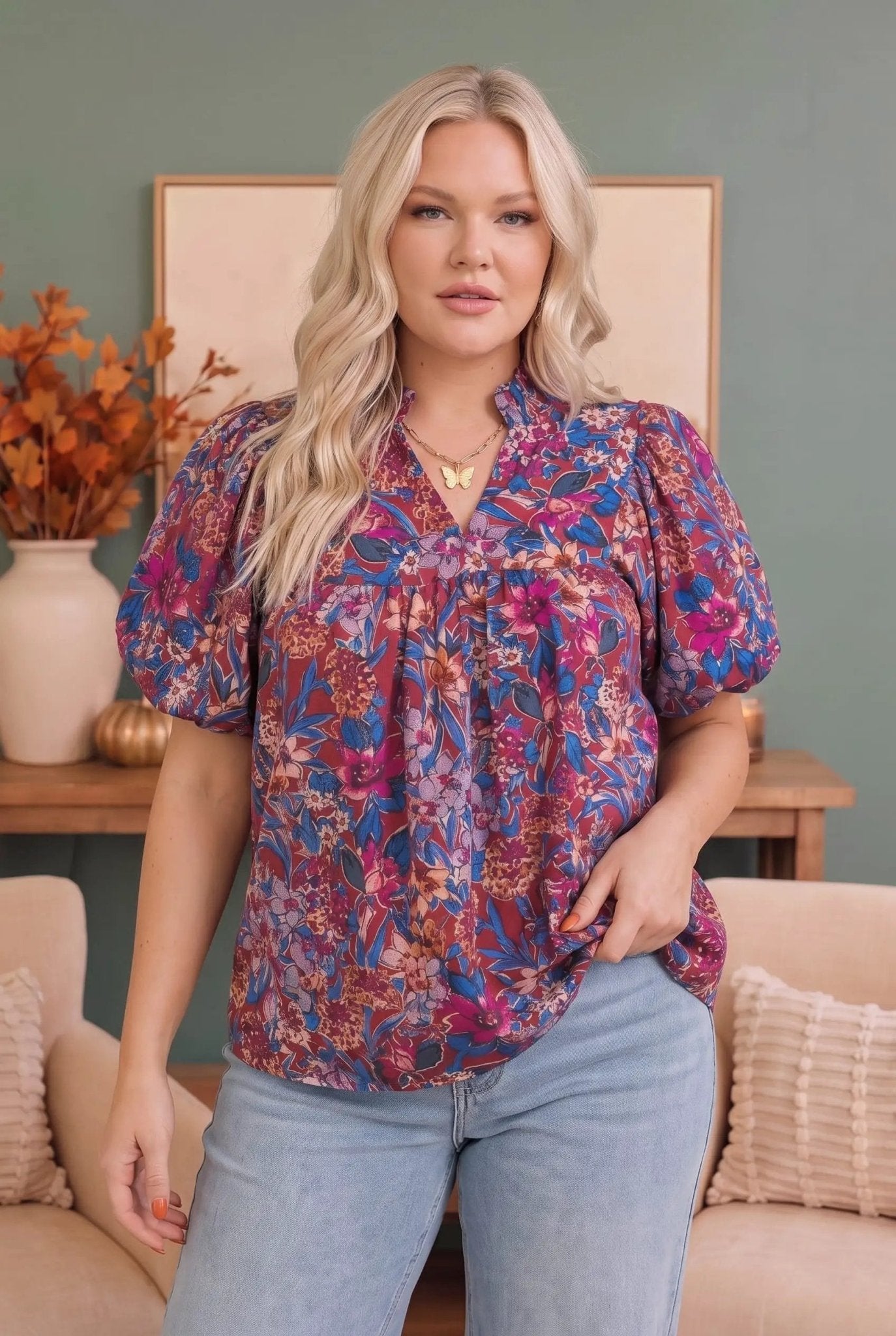 Blooming Beautifully Floral Puff Sleeve Top - Bitsy Gypsy Boutique