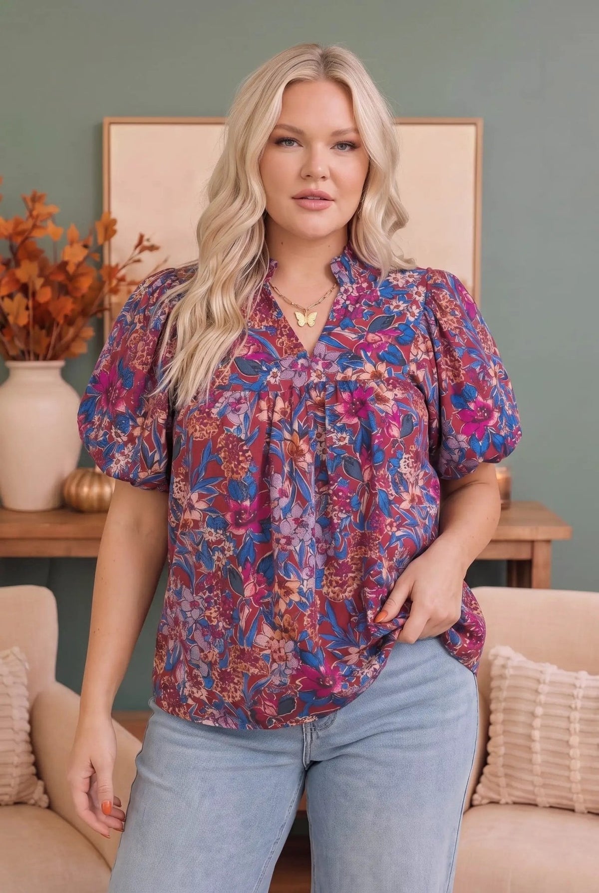 Blooming Beautifully Floral Puff Sleeve Top - Bitsy Gypsy Boutique