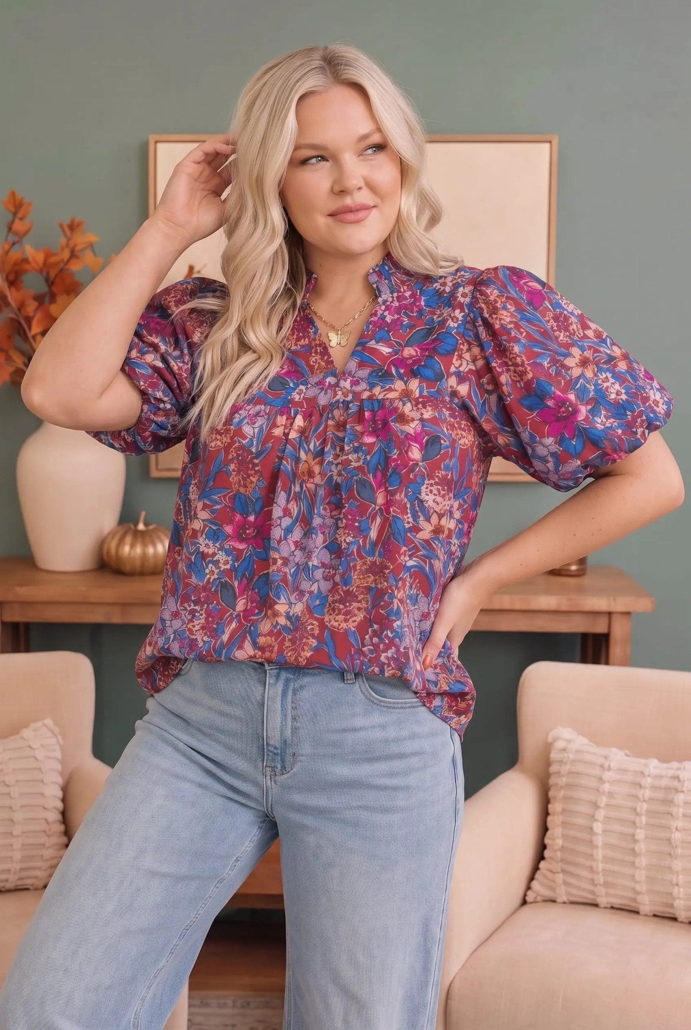 Blooming Beautifully Floral Puff Sleeve Top - Bitsy Gypsy Boutique