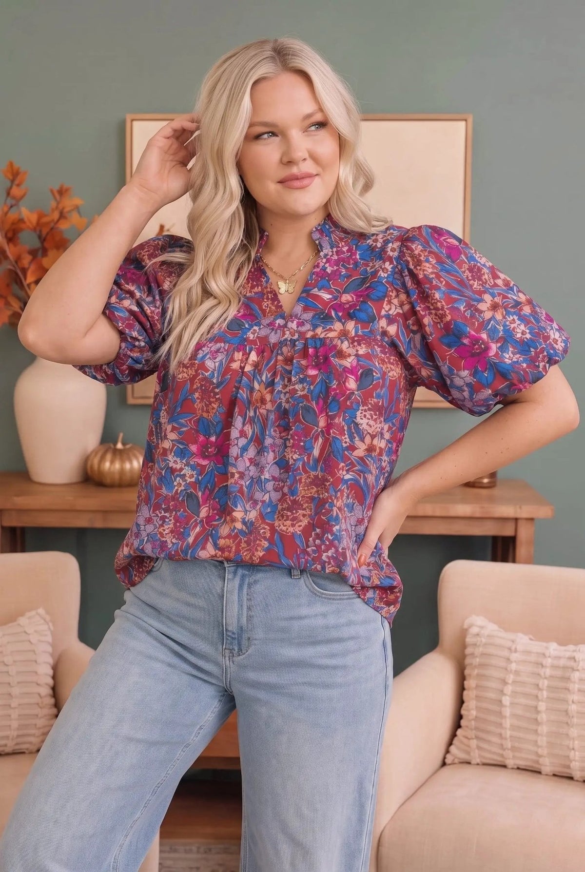 Blooming Beautifully Floral Puff Sleeve Top - Bitsy Gypsy Boutique