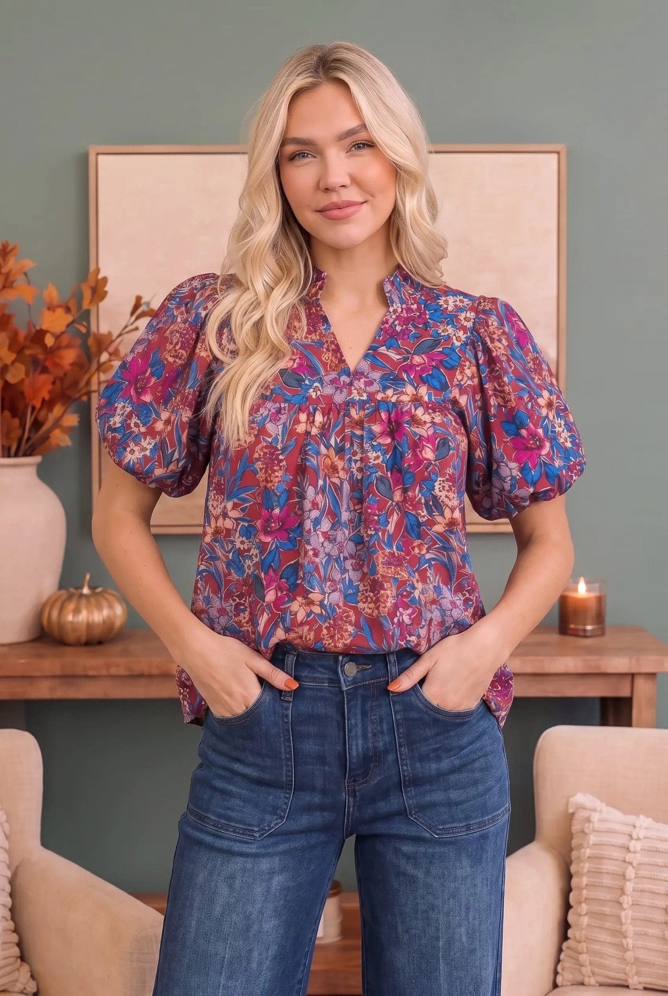 Blooming Beautifully Floral Puff Sleeve Top - Bitsy Gypsy Boutique