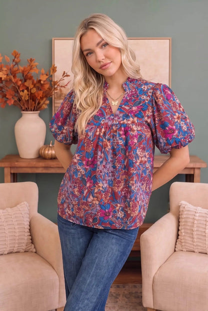 Blooming Beautifully Floral Puff Sleeve Top - Bitsy Gypsy Boutique