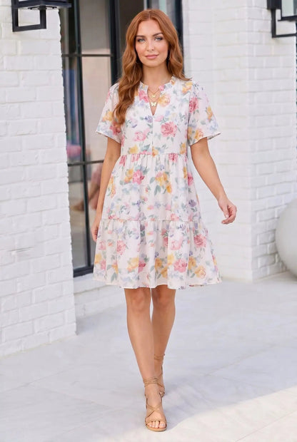 Blooming Beautifully Floral Tiered Mini Dress by Haptics