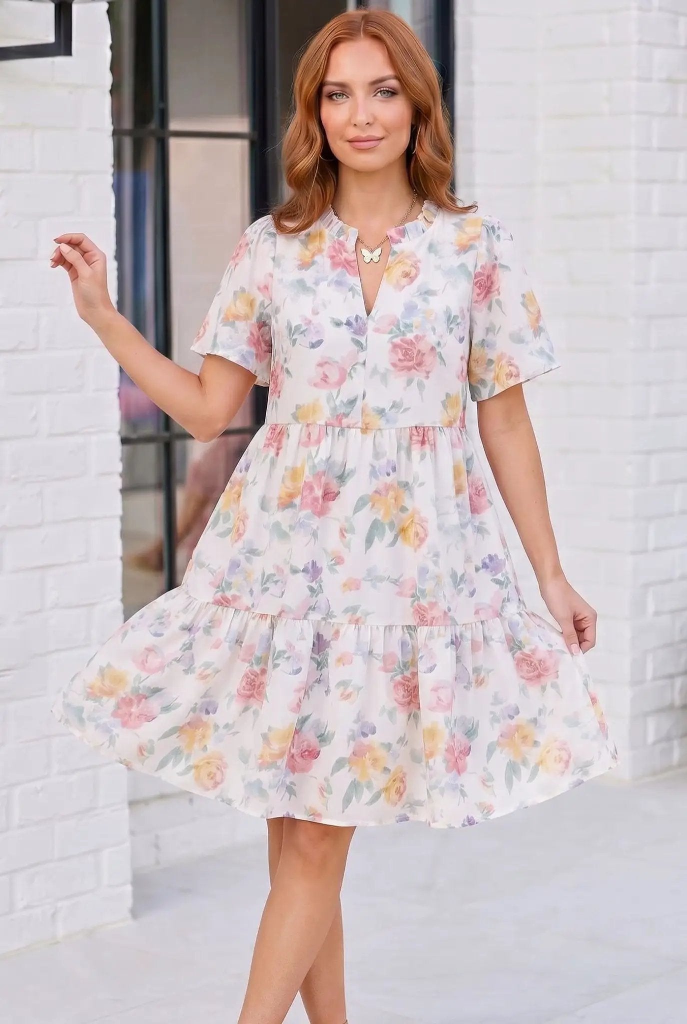 Blooming Beautifully Floral Tiered Mini Dress by Haptics