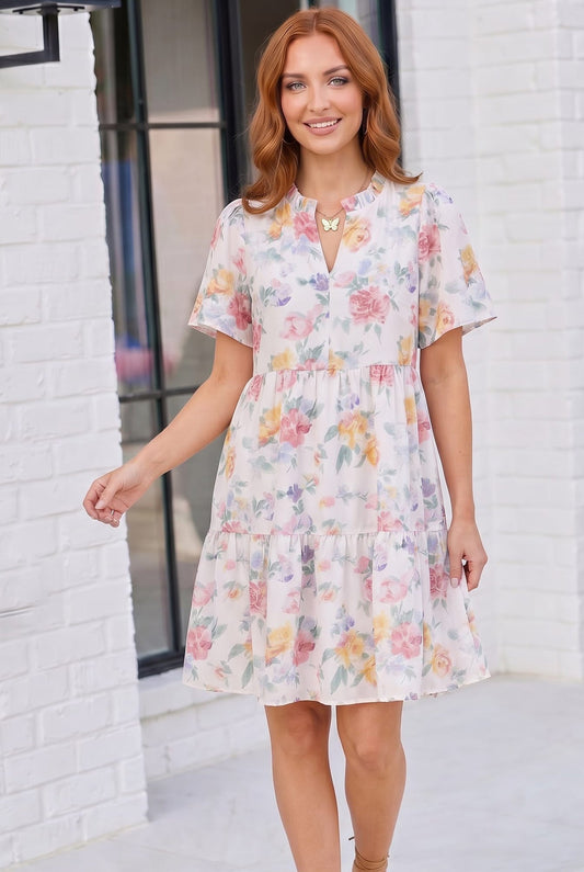 Blooming Beautifully Floral Tiered Mini Dress - Bitsy Gypsy Boutique
