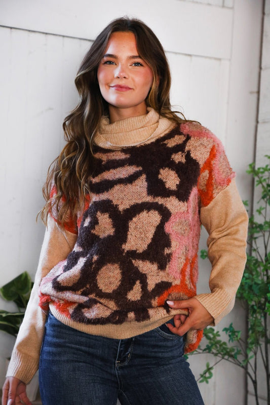 Blooms in Autumn Turtleneck Cozy Sweater - Bitsy Gypsy Boutique