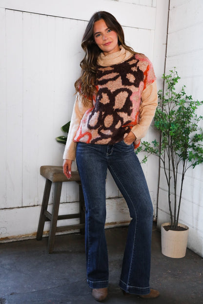Blooms in Autumn Turtleneck Cozy Sweater - Bitsy Gypsy Boutique