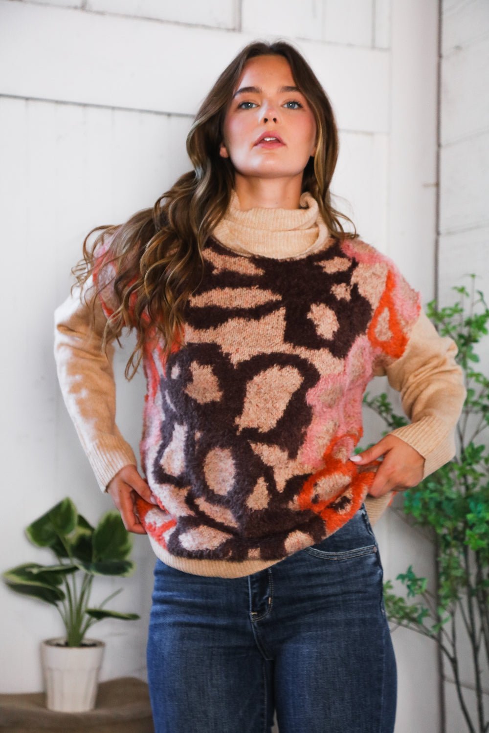Blooms in Autumn Turtleneck Cozy Sweater - Bitsy Gypsy Boutique
