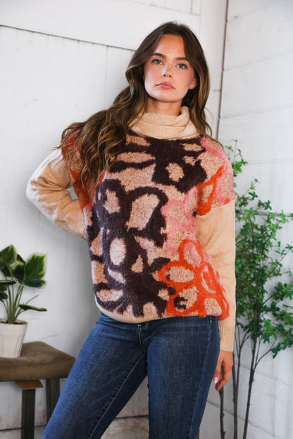 Blooms in Autumn Turtleneck Cozy Sweater - Bitsy Gypsy Boutique