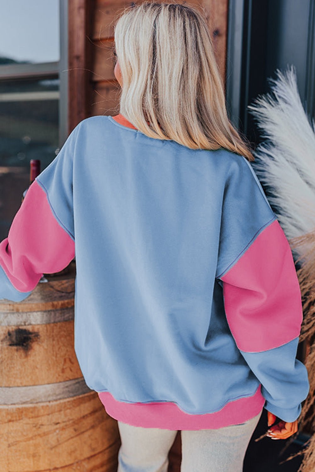 Blossom Colorblock Patchwork Drop Shoulder Sweatshirt - Bitsy Gypsy Boutique