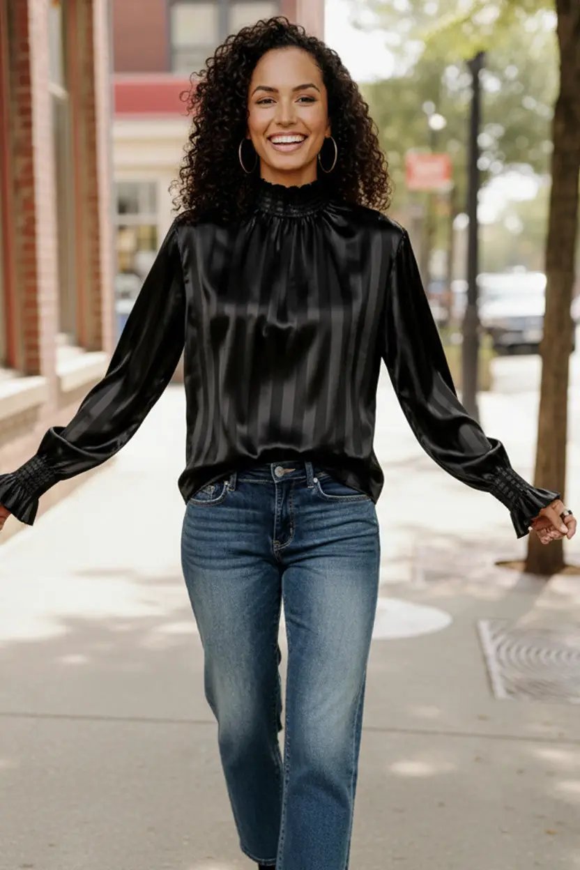 The Satin Scene High Neck Blouse by Haptics