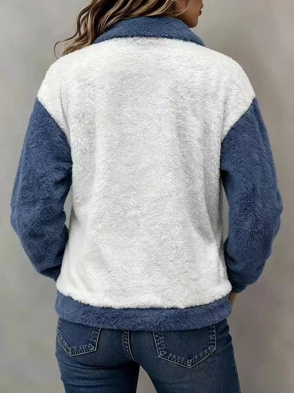 Blue And White Color-Block Buttoned Collared Sweatshirt - Bitsy Gypsy Boutique