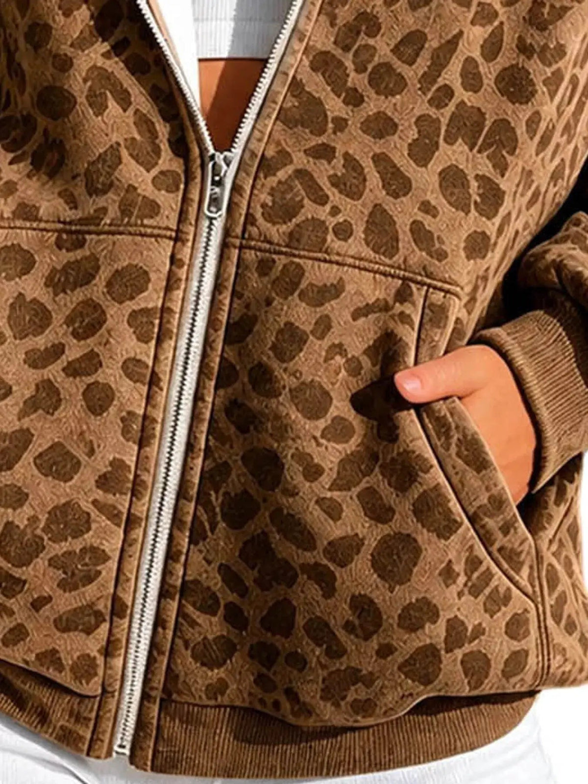 Blue Leopard Print Zip Up Hoodie Long Sleeve Pocketed - Bitsy Gypsy Boutique