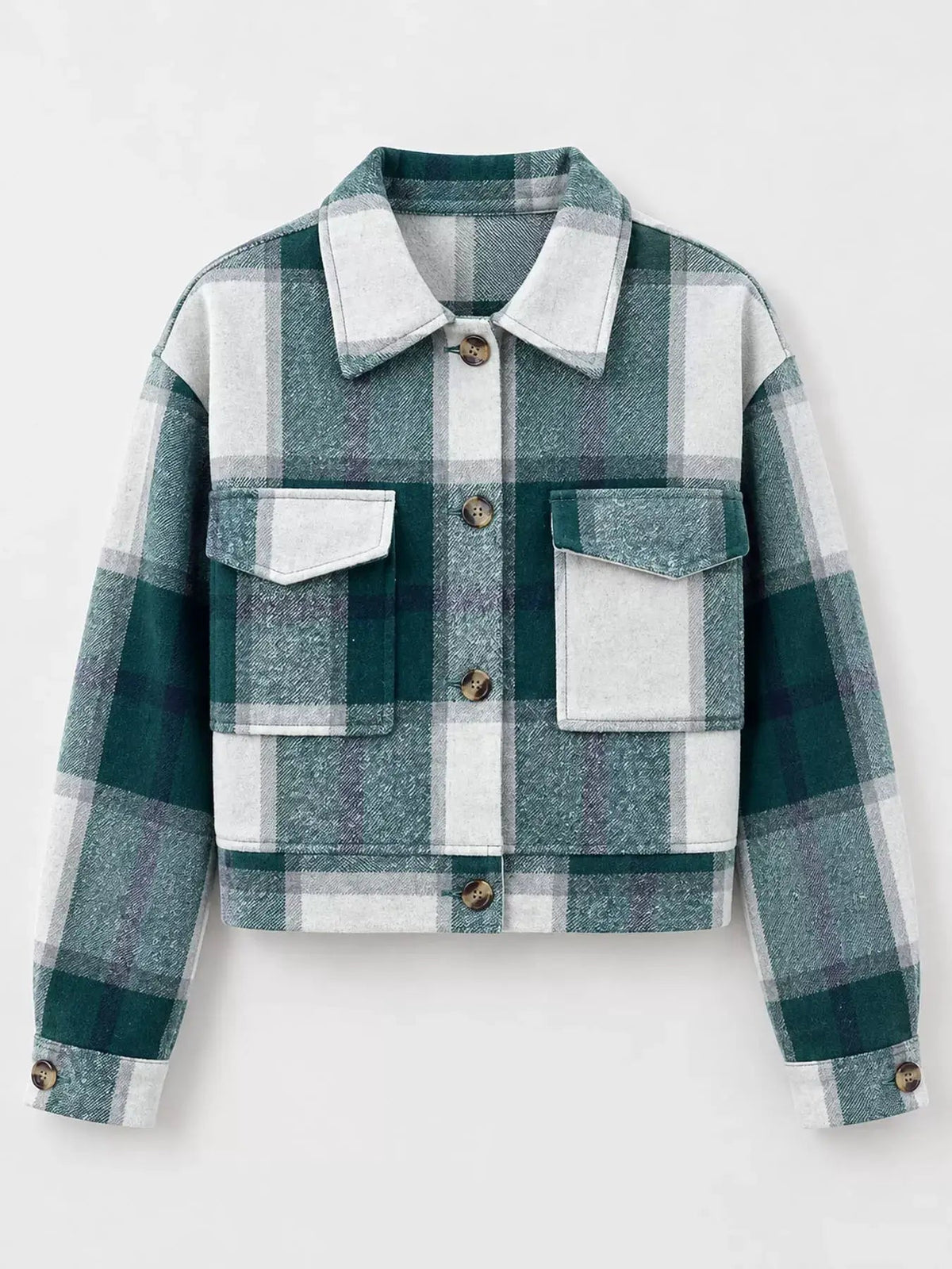 Blue Plaid Button Front Cropped Pocketed Jacket - Bitsy Gypsy Boutique