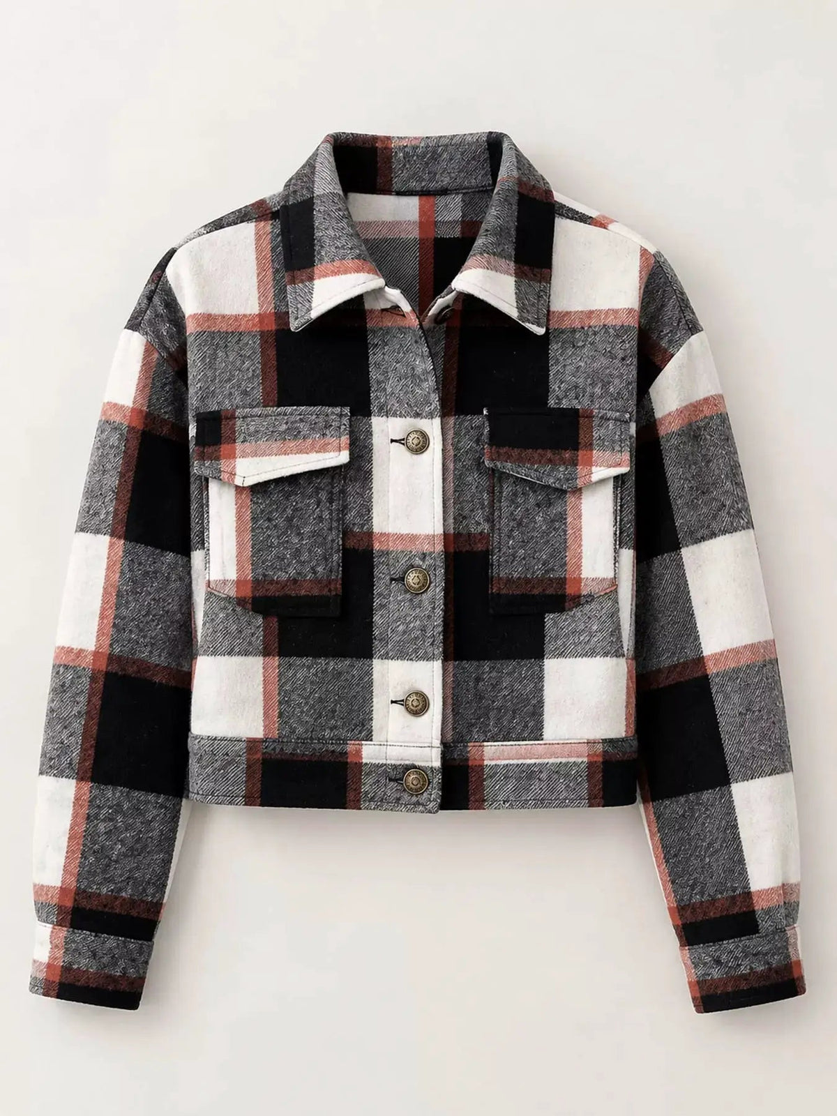 Blue Plaid Button Front Cropped Pocketed Jacket - Bitsy Gypsy Boutique