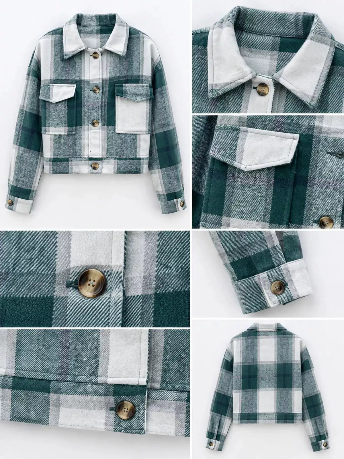 Blue Plaid Button Front Cropped Pocketed Jacket - Bitsy Gypsy Boutique