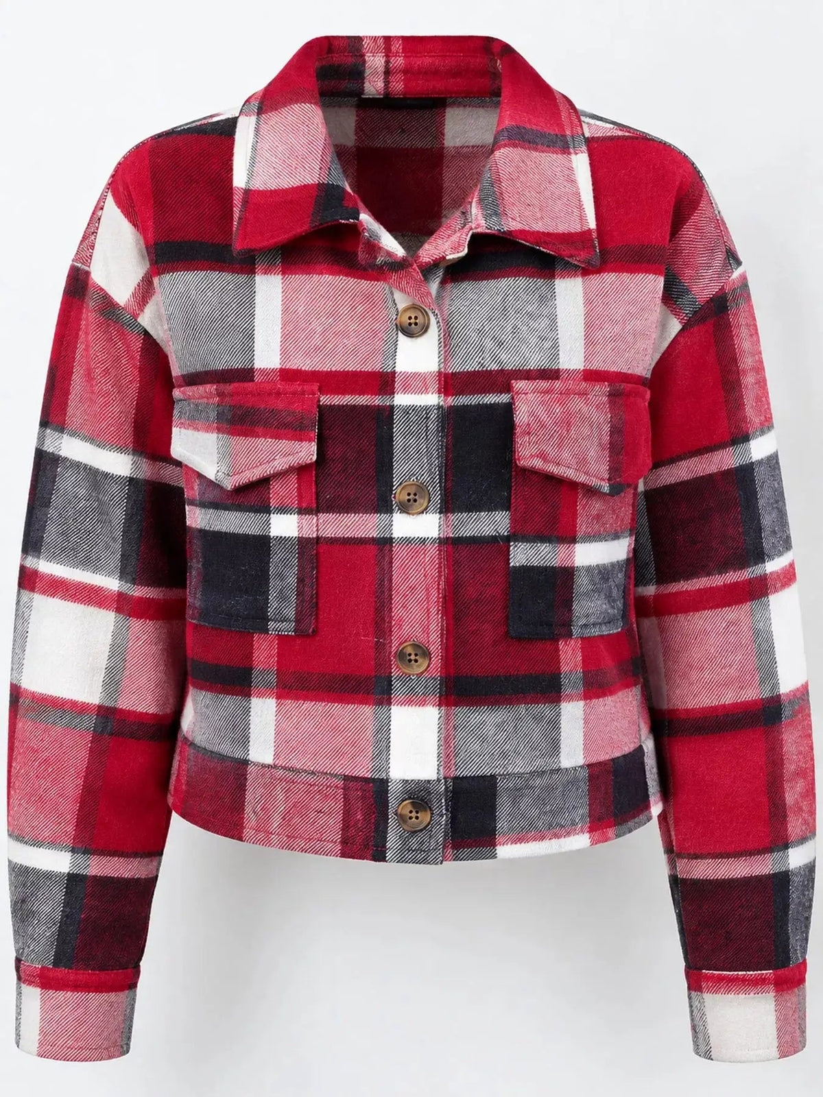 Blue Plaid Button Front Cropped Pocketed Jacket - Bitsy Gypsy Boutique