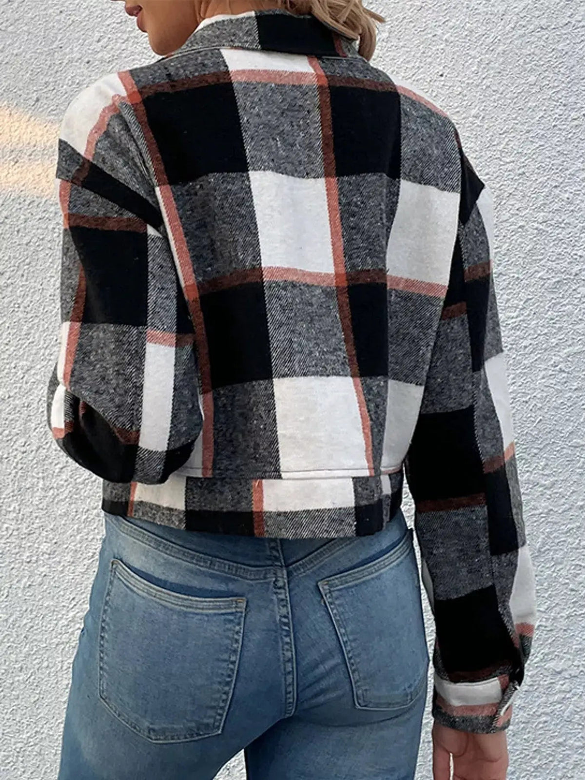 Blue Plaid Button Front Cropped Pocketed Jacket - Bitsy Gypsy Boutique