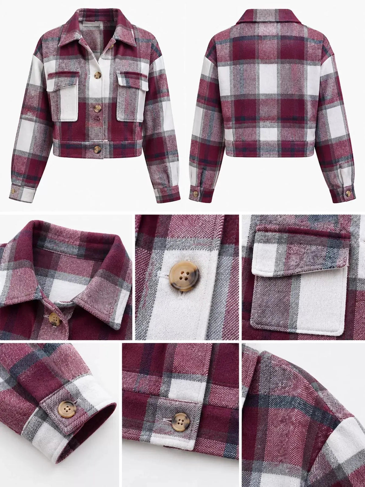 Blue Plaid Button Front Cropped Pocketed Jacket - Bitsy Gypsy Boutique