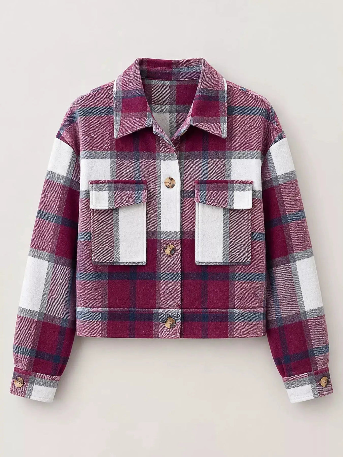 Blue Plaid Button Front Cropped Pocketed Jacket - Bitsy Gypsy Boutique
