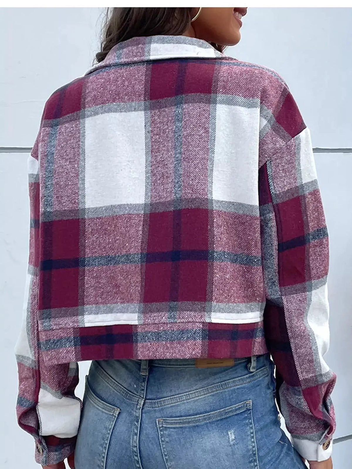 Blue Plaid Button Front Cropped Pocketed Jacket - Bitsy Gypsy Boutique