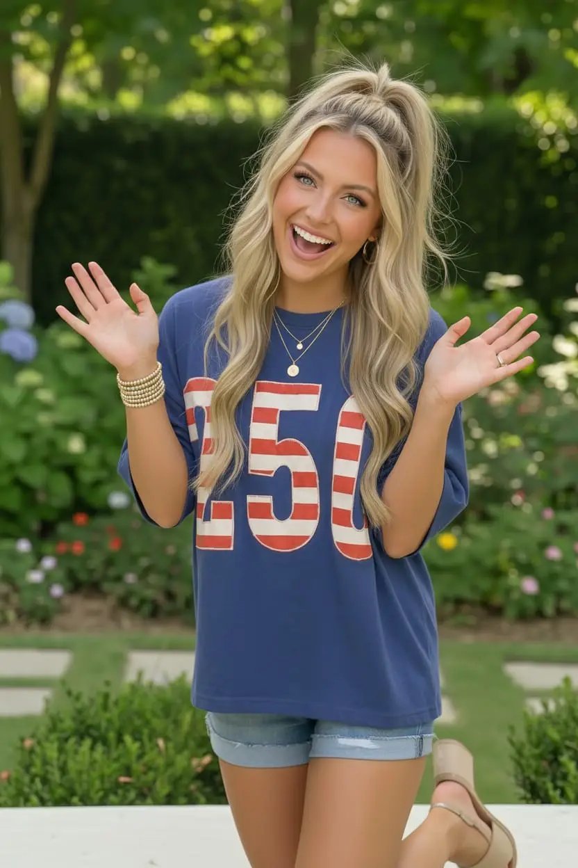 Blue Stars and Stripes '250' Top by Kori America