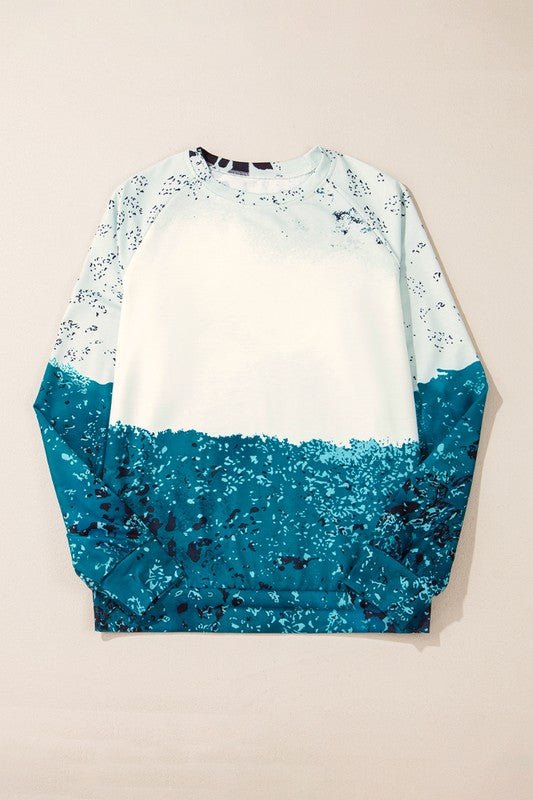 Blue Tie Dye Cow Color Block Pullover Sweatshirt - Bitsy Gypsy Boutique