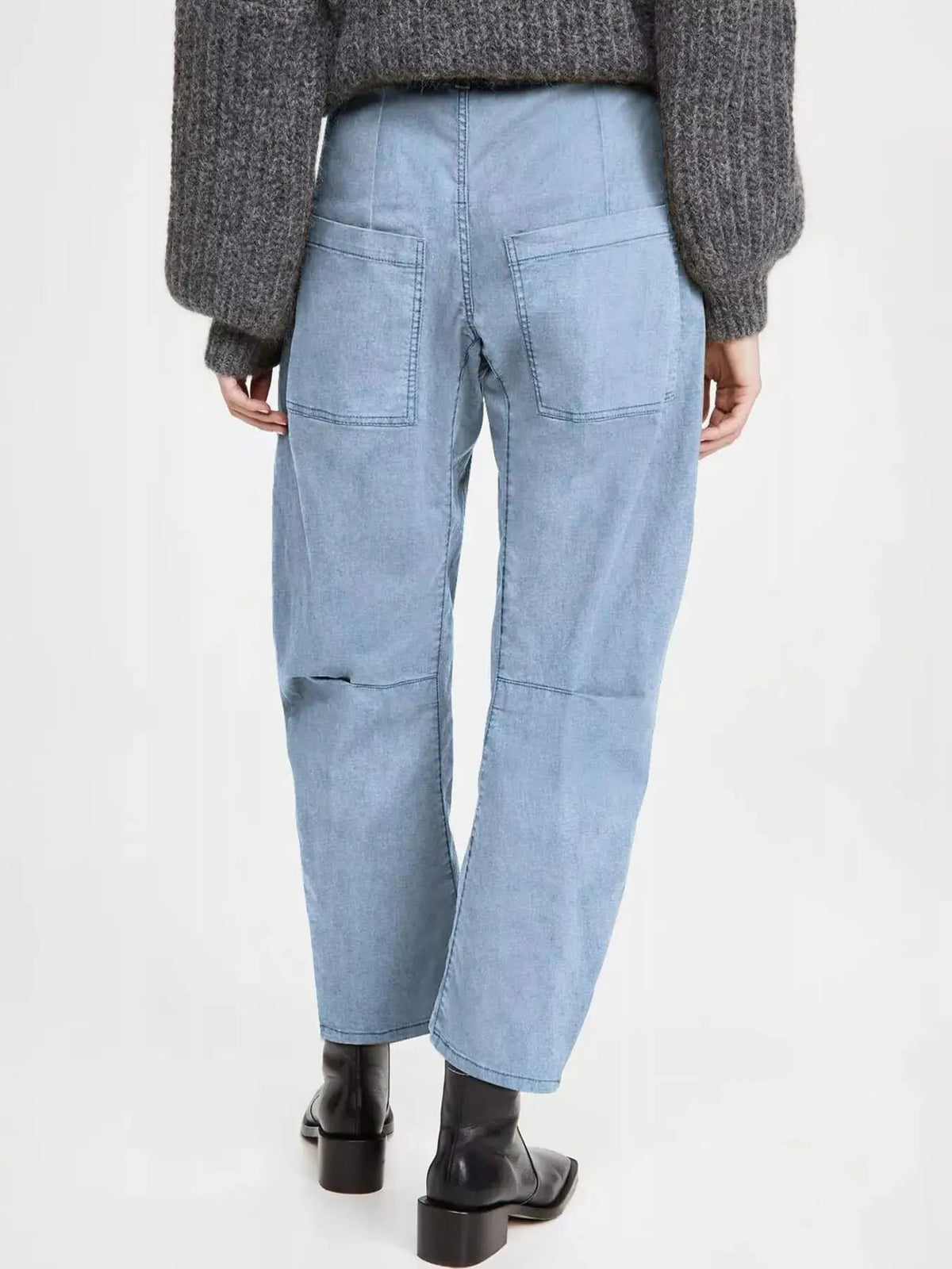 Blue Wide Leg Denim Jeans With Patch Pockets - Bitsy Gypsy Boutique