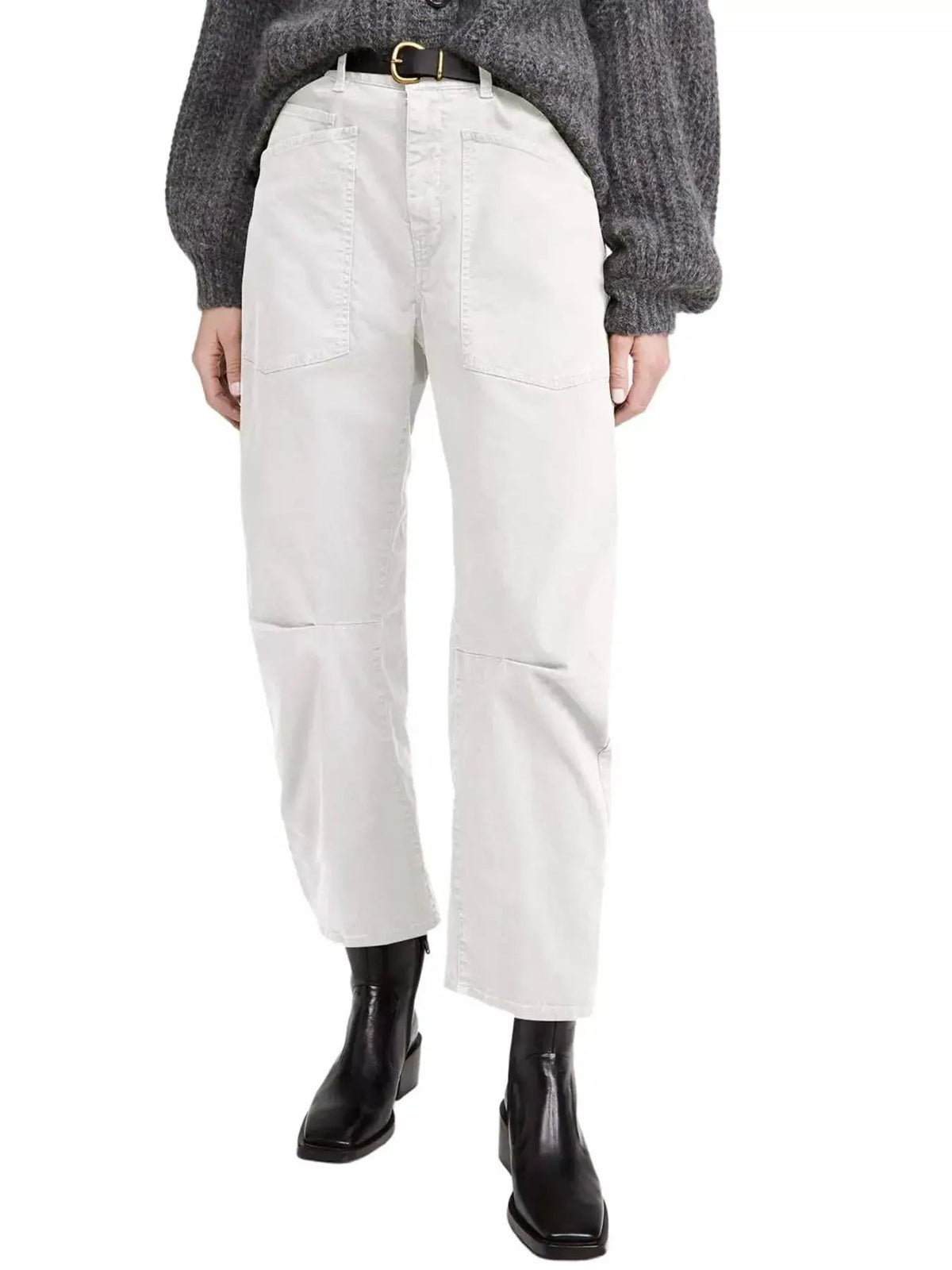 Blue Wide Leg Denim Jeans With Patch Pockets - Bitsy Gypsy Boutique
