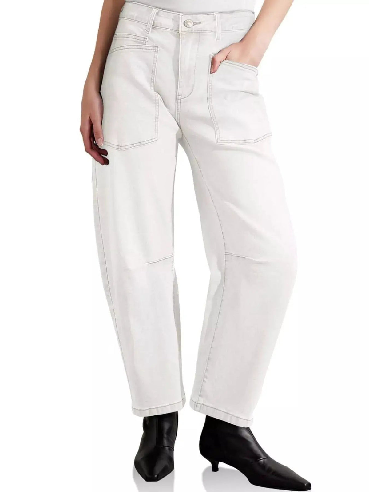 Blue Wide Leg Denim Jeans With Patch Pockets - Bitsy Gypsy Boutique