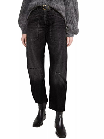 Blue Wide Leg Denim Jeans With Patch Pockets - Bitsy Gypsy Boutique