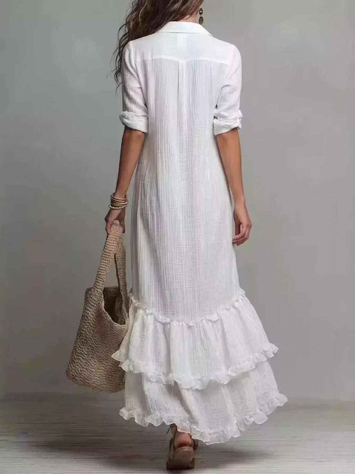 Blush Pink Button Front Ruffled High Low Maxi Dress - Bitsy Gypsy Boutique