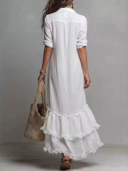 Blush Pink Button Front Ruffled High Low Maxi Dress - Bitsy Gypsy Boutique