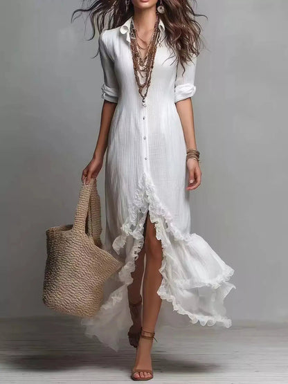 Blush Pink Button Front Ruffled High Low Maxi Dress - Bitsy Gypsy Boutique