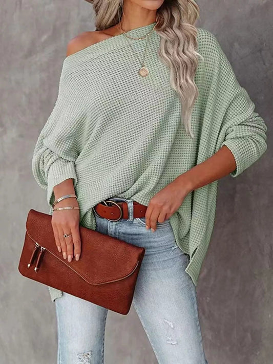 Boat Neck Waffle Knit Top - Bitsy Gypsy Boutique