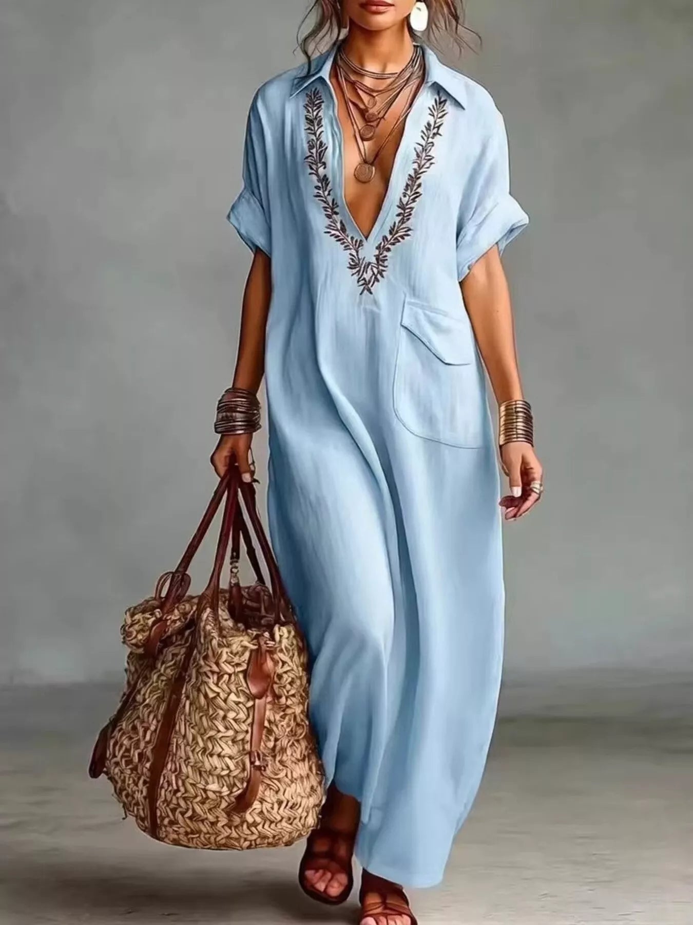 Bohemian Embroidered Maxi Dress - Bitsy Gypsy Boutique