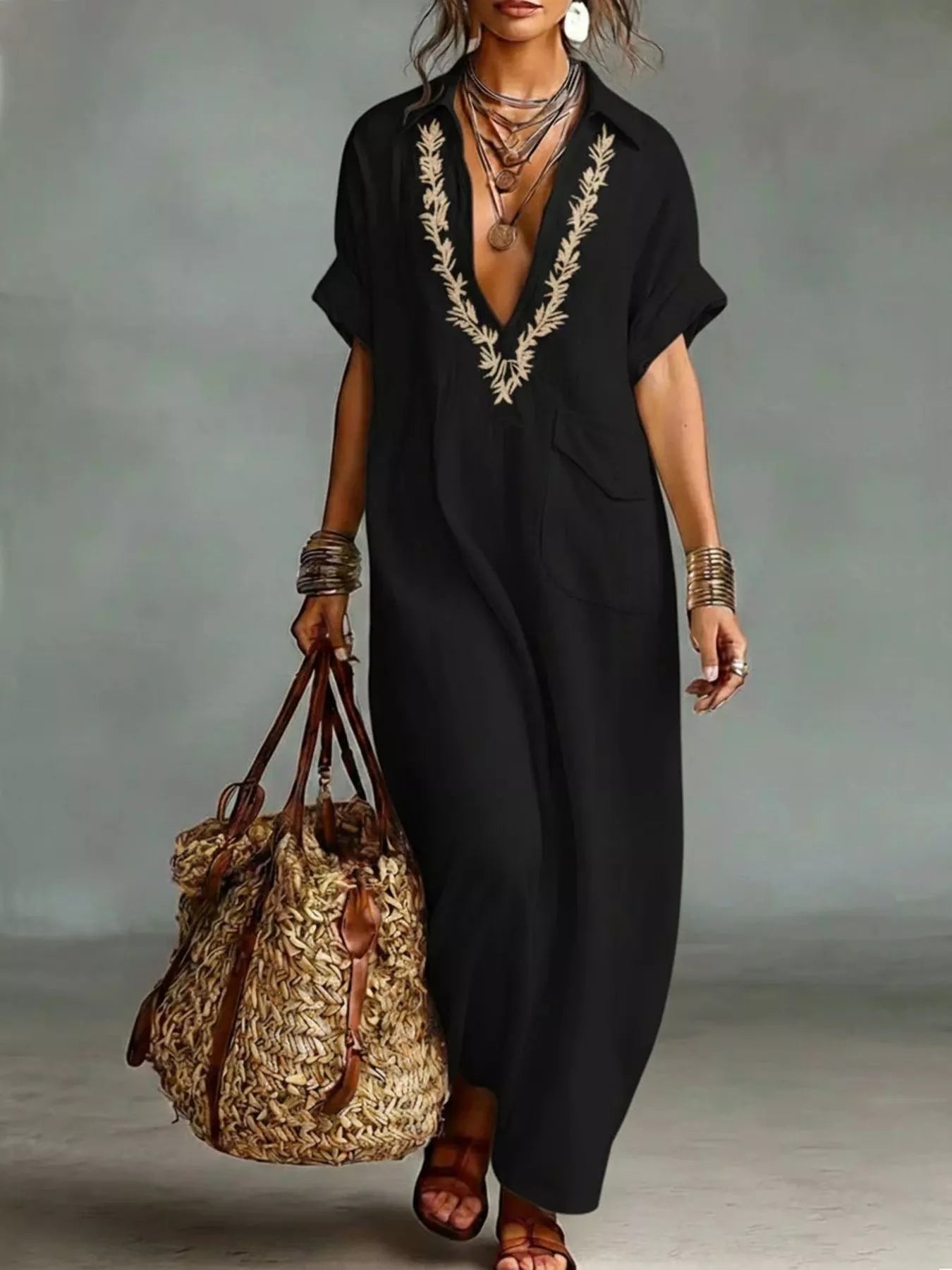 Bohemian Embroidered Maxi Dress - Bitsy Gypsy Boutique