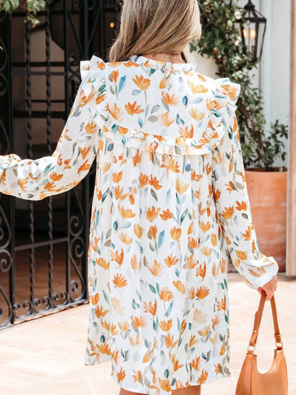 Bohemian Floral Print Ruffle Mini Dress by Trendsi