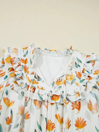 Bohemian Floral Print Ruffle Mini Dress by Trendsi