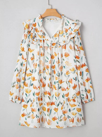 Bohemian Floral Print Ruffle Mini Dress by Trendsi