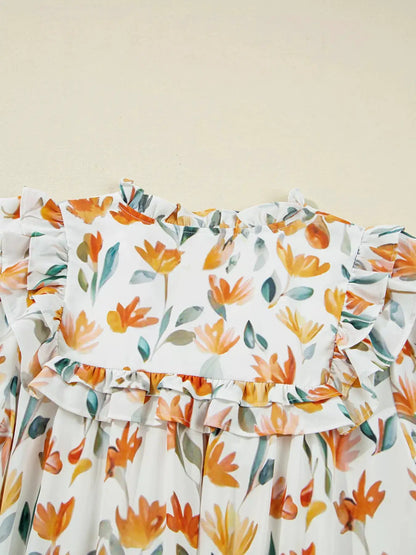 Bohemian Floral Print Ruffle Mini Dress by Trendsi