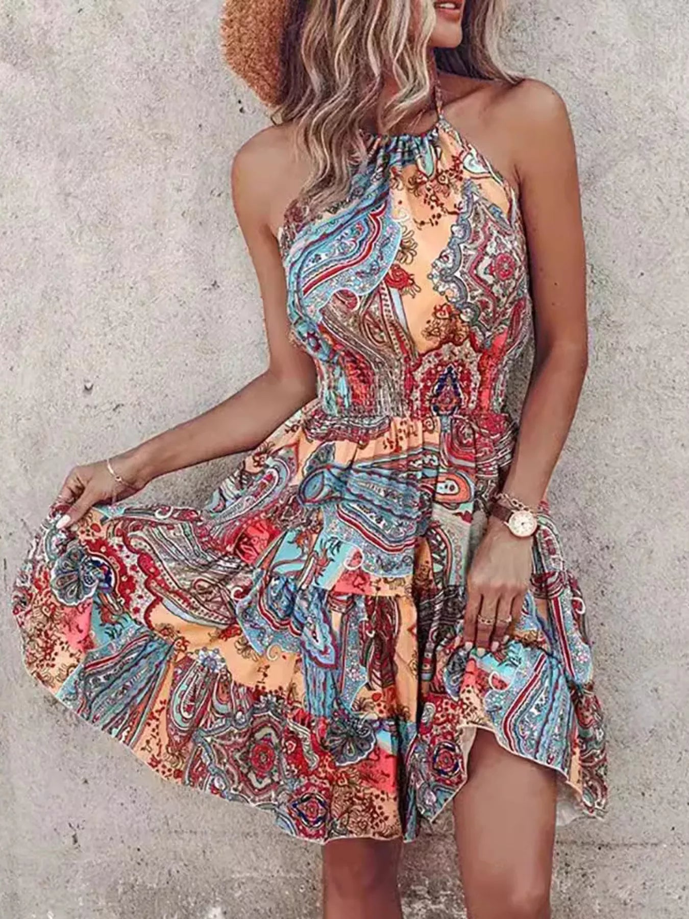 Bohemian Printed Halter Mini Dress - Bitsy Gypsy Boutique