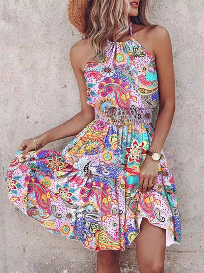 Bohemian Printed Halter Mini Dress - Bitsy Gypsy Boutique